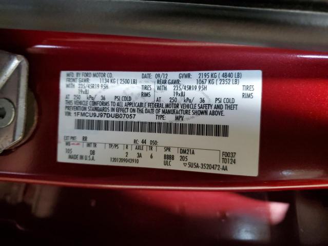 1FMCU9J97DUB07057 - 2013 FORD ESCAPE TITANIUM RED photo 13