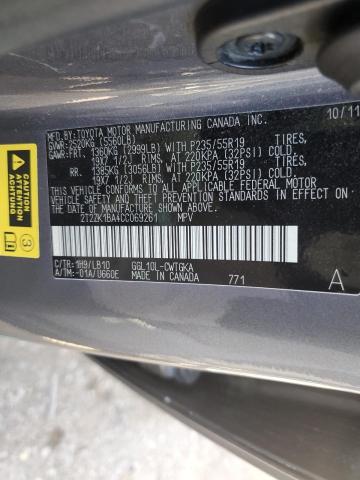 2T2ZK1BA4CC069261 - 2012 LEXUS RX 350 GRAY photo 12