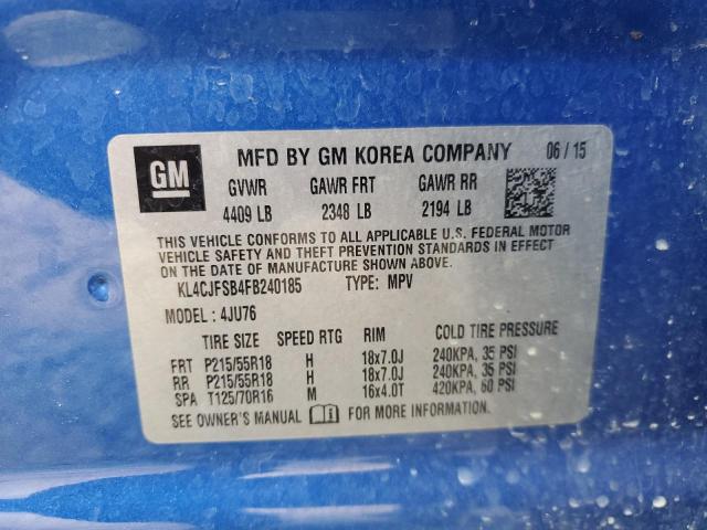 KL4CJFSB4FB240185 - 2015 BUICK ENCORE CONVENIENCE BLUE photo 12