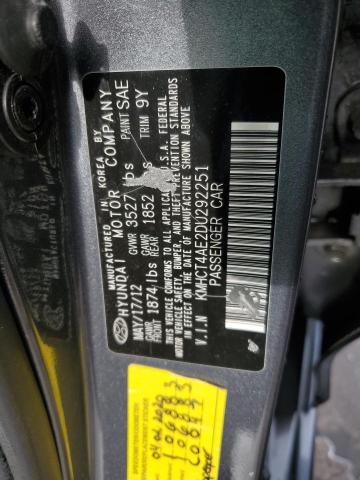 KMHCT4AE2DU292251 - 2013 HYUNDAI ACCENT GLS 灰色 照片 12