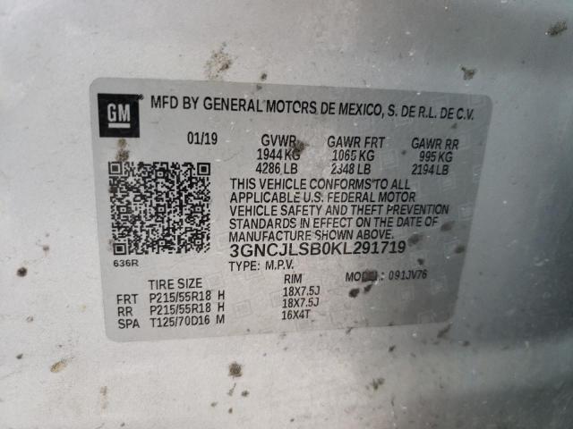 3GNCJLSB0KL291719 - 2019 CHEVROLET TRAX 1LT SILVER photo 13