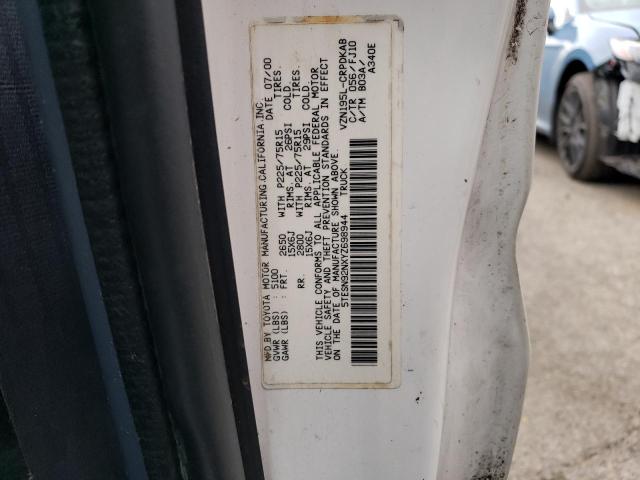 5TESN92NXYZ698944 - 2000 TOYOTA TACOMA XTRACAB PRERUNNER თეთრი ფოტო 12