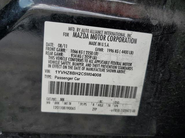 1YVHZ8BH2C5M04008 - 2012 MAZDA 6 I BLACK photo 12