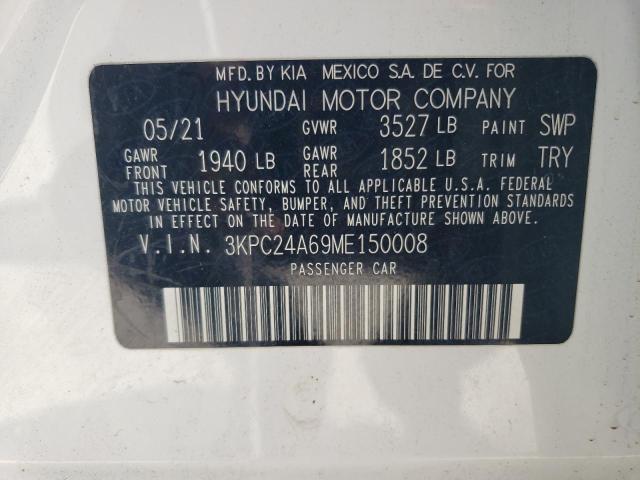 3KPC24A69ME150008 - 2021 HYUNDAI ACCENT SE WHITE photo 12