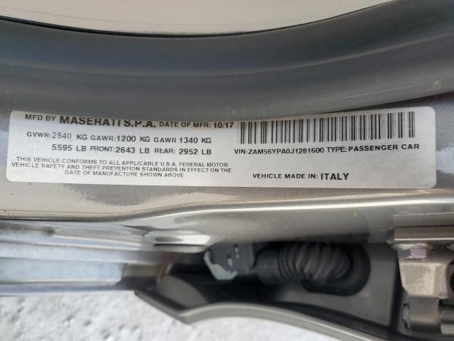 ZAM56YPA0J1281600 - 2018 MASERATI QUATTROPOR S GRAY photo 12