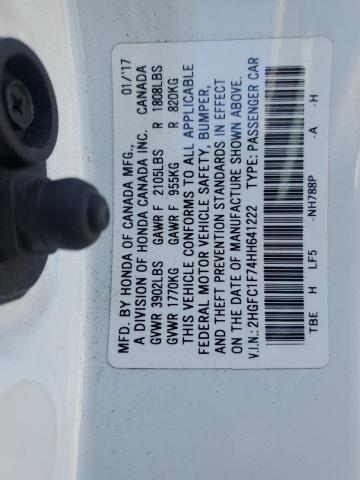 2HGFC1F74HH641222 - 2017 HONDA CIVIC EXL თეთრი ფოტო 12