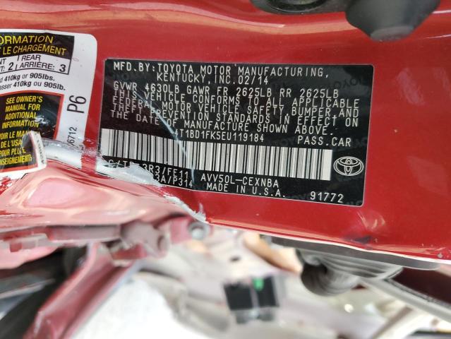 4T1BD1FK5EU119184 - 2014 TOYOTA CAMRY HYBRID RED photo 12