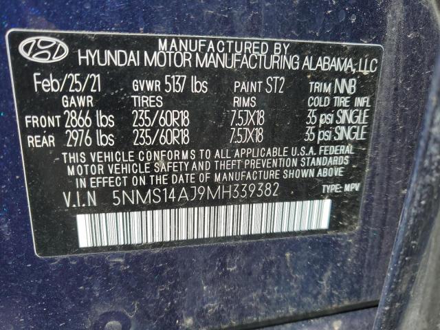 5NMS14AJ9MH339382 - 2021 HYUNDAI SANTA FE SE BLUE photo 13