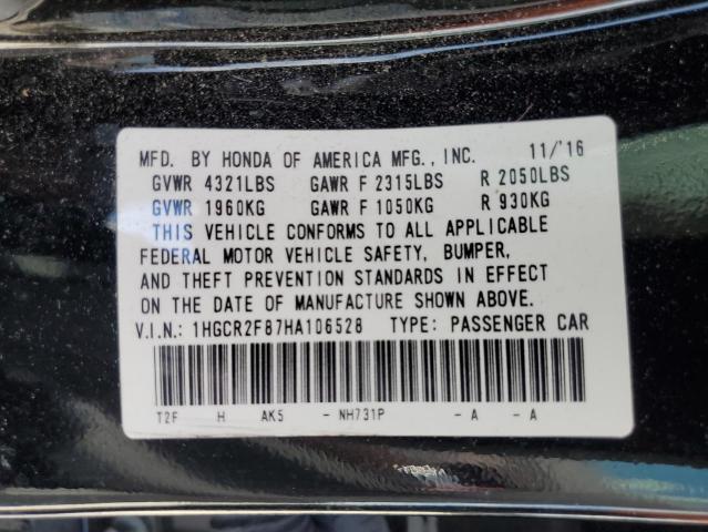 1HGCR2F87HA106528 - 2017 HONDA ACCORD EXL BLACK photo 12