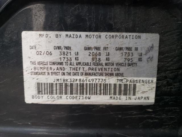 JM1BK32F861497775 - 2006 MAZDA MAZDA3I I CHARCOAL photo 12