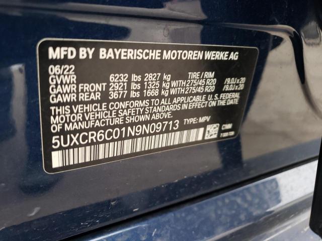 5UXCR6C01N9N09713 - 2022 BMW X5 XDRIVE40I BLUE photo 13