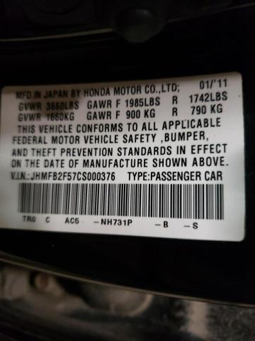 JHMFB2F57CS000376 - 2012 HONDA CIVIC LX BLACK photo 12