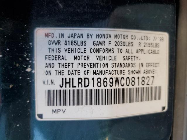 JHLRD1869WC081827 - 1998 HONDA CR-V EX GREEN photo 13