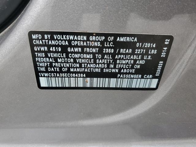 1VWCS7A35EC064384 - 2014 VOLKSWAGEN PASSAT SEL SILVER photo 12