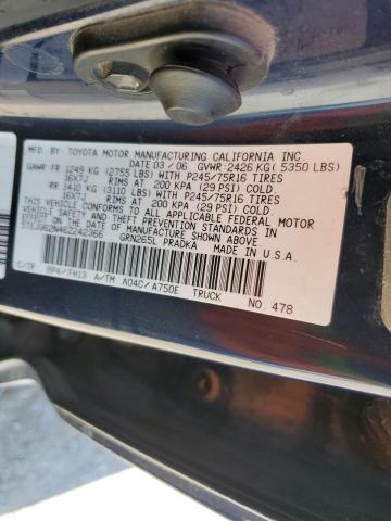 5TEJU62N46Z242366 - 2006 TOYOTA TACOMA DOUBLE CAB PRERUNNER BLUE photo 12