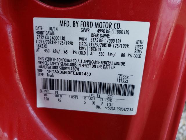 1FT8X3B60FEB91433 - 2015 FORD F350 SUPER DUTY RED photo 13