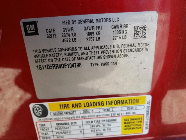 1G11D5RR4DF104798 - 2013 CHEVROLET MALIBU 1LT Қызыл фото 13