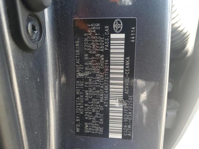 4T1BE46K77U176214 - 2007 TOYOTA CAMRY CE GRAY photo 12