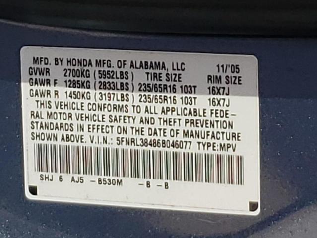 5FNRL38486B046077 - 2006 HONDA ODYSSEY EX BLUE photo 14