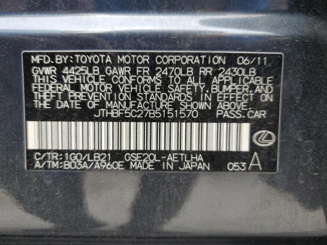 JTHBF5C27B5151570 - 2011 LEXUS IS 250 BLACK photo 12