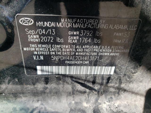 5NPDH4AE2DH413171 - 2013 HYUNDAI ELANTRA GLS BLACK photo 13