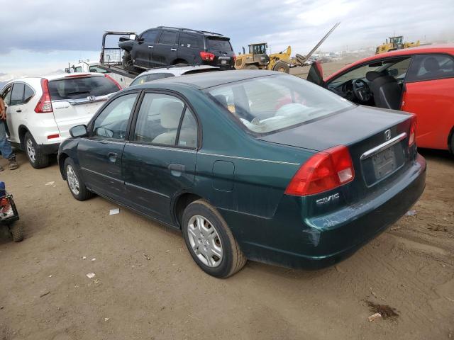 1HGES16561L013118 - 2001 HONDA CIVIC LX GREEN photo 2