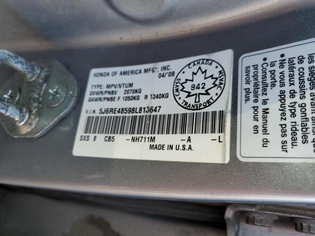 5J6RE48598L813647 - 2008 HONDA CR-V EX SILVER photo 12