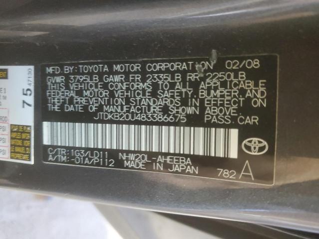 JTDKB20U483386675 - 2008 TOYOTA PRIUS GRAY photo 12