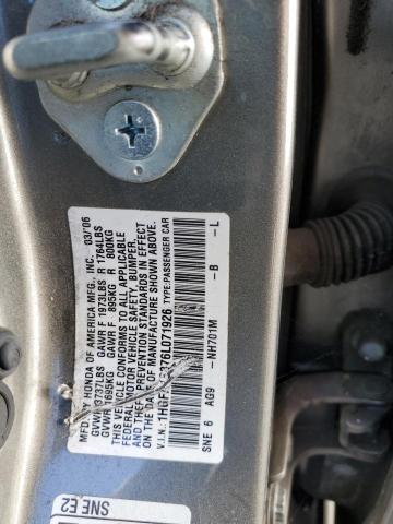 1HGFA16876L071926 - 2006 HONDA CIVIC EX GRAY photo 12