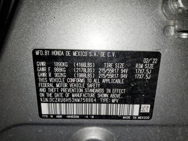 3CZRU6H53NM758864 - 2022 HONDA HR-V EX SILVER photo 13