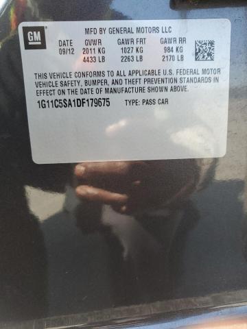 1G11C5SA1DF179675 - 2013 CHEVROLET MALIBU 1LT ნაცრისფერი ფოტო 12