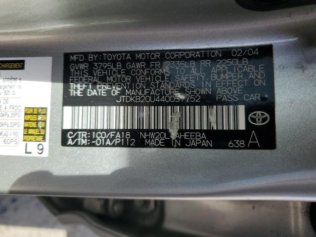 JTDKB20U440051752 - 2004 TOYOTA PRIUS SILVER photo 13