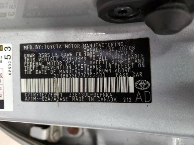 2T1BR32E77C753503 - 2007 TOYOTA COROLLA CE SILVER photo 12