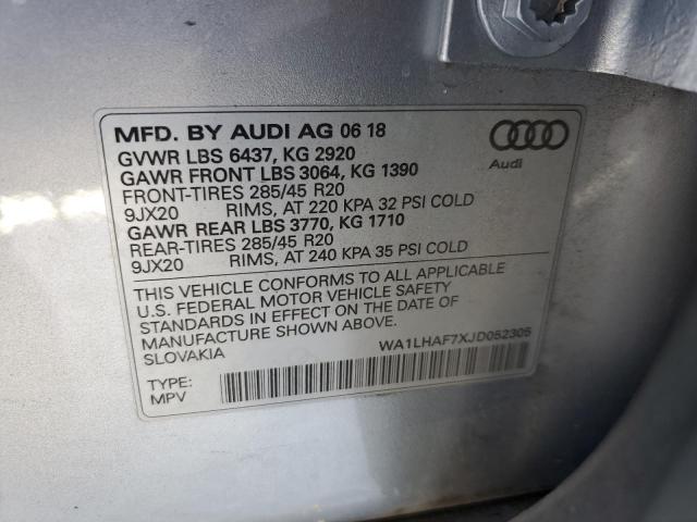 WA1LHAF7XJD052305 - 2018 AUDI Q7 PREMIUM PLUS SILVER photo 13