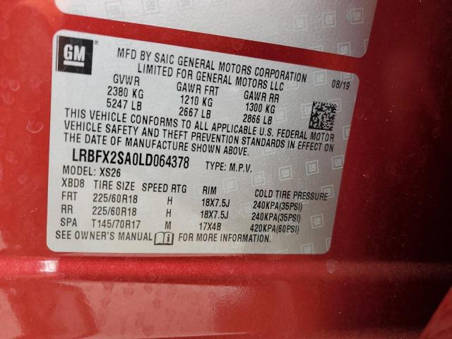LRBFX2SA0LD064378 - 2020 BUICK ENVISION ESSENCE BURGUNDY photo 13