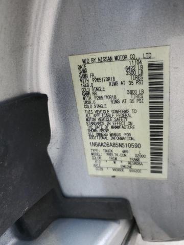 1N6AA06A85N510590 - 2005 NISSAN TITAN XE SILVER photo 13