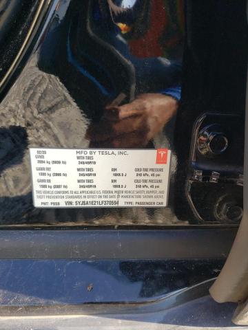 5YJSA1E21LF370594 - 2020 TESLA MODEL S შავი ფოტო 12