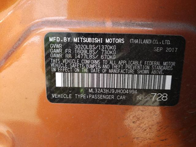 ML32A3HJ9JH004994 - 2018 MITSUBISHI MIRAGE ES ORANGE photo 12