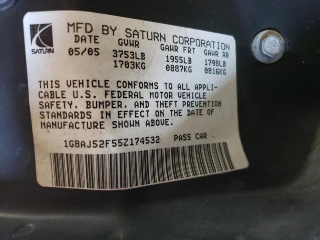 1G8AJ52F55Z174532 - 2005 SATURN ION LEVEL 2 GRAY photo 12