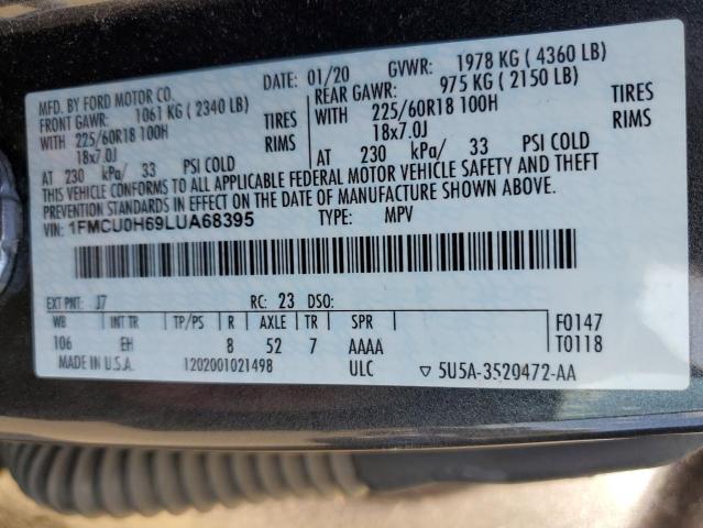 1FMCU0H69LUA68395 - 2020 FORD ESCAPE SEL GRAY photo 12