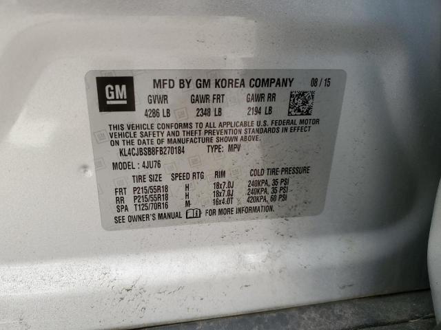 KL4CJBSB8FB270184 - 2015 BUICK ENCORE CONVENIENCE 银色 照片 13