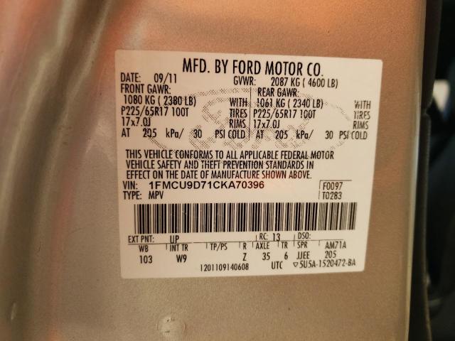 1FMCU9D71CKA70396 - 2012 FORD ESCAPE XLT BEIGE photo 12