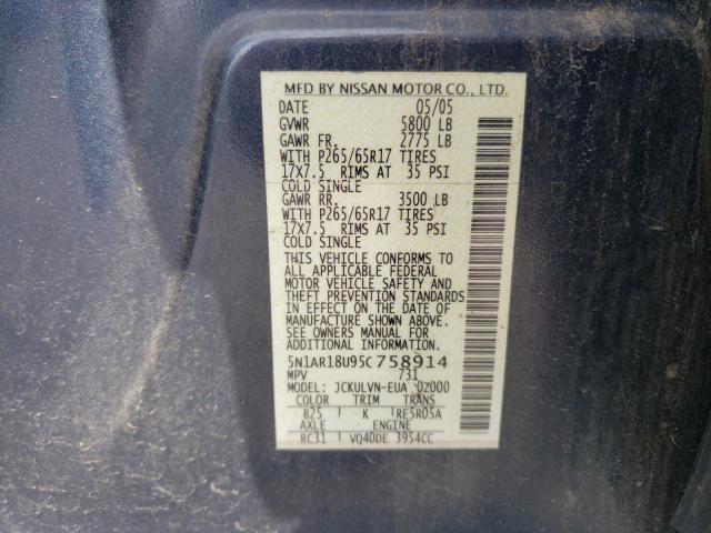 5N1AR18U95C758914 - 2005 NISSAN PATHFINDER LE BLUE photo 13