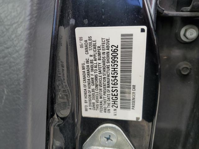 2HGES16545H599062 - 2005 HONDA CIVIC LX BLACK photo 13