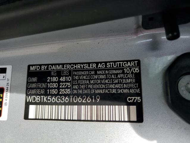 WDBTK56G36T062619 - 2006 MERCEDES-BENZ CLK 350 SILVER photo 12