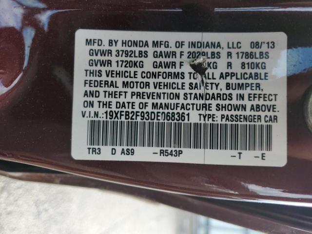 19XFB2F93DE068361 - 2013 HONDA CIVIC EXL MAROON photo 12