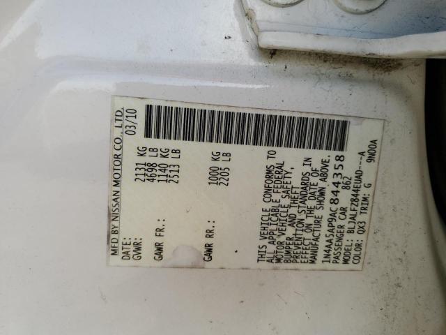 1N4AA5AP9AC844358 - 2010 NISSAN MAXIMA S WHITE photo 12