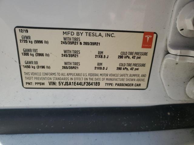 5YJSA1E44LF364189 - 2020 TESLA MODEL S PURPLE photo 12