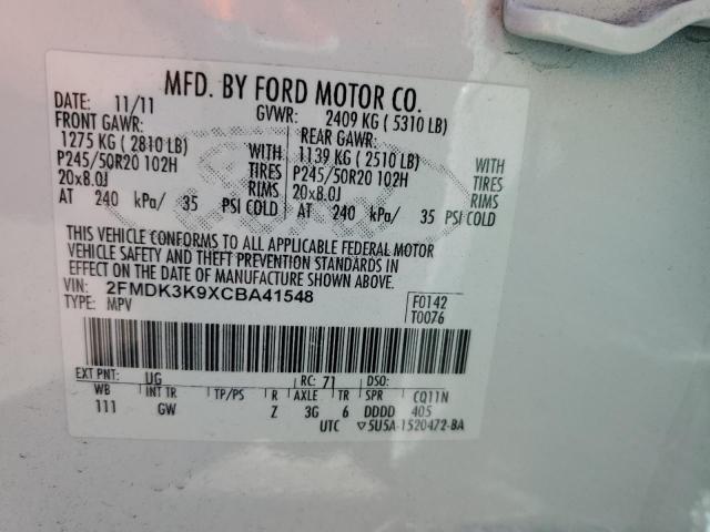 2FMDK3K9XCBA41548 - 2012 FORD EDGE LIMITED WHITE photo 13