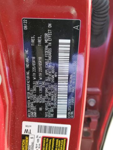 5TDHZRBH6NS586501 - 2022 TOYOTA HIGHLANDER XLE RED photo 13